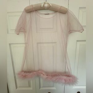 Rosamosario Pink Marabou and Tulle Top Luxury Italian Designer Peter Pan